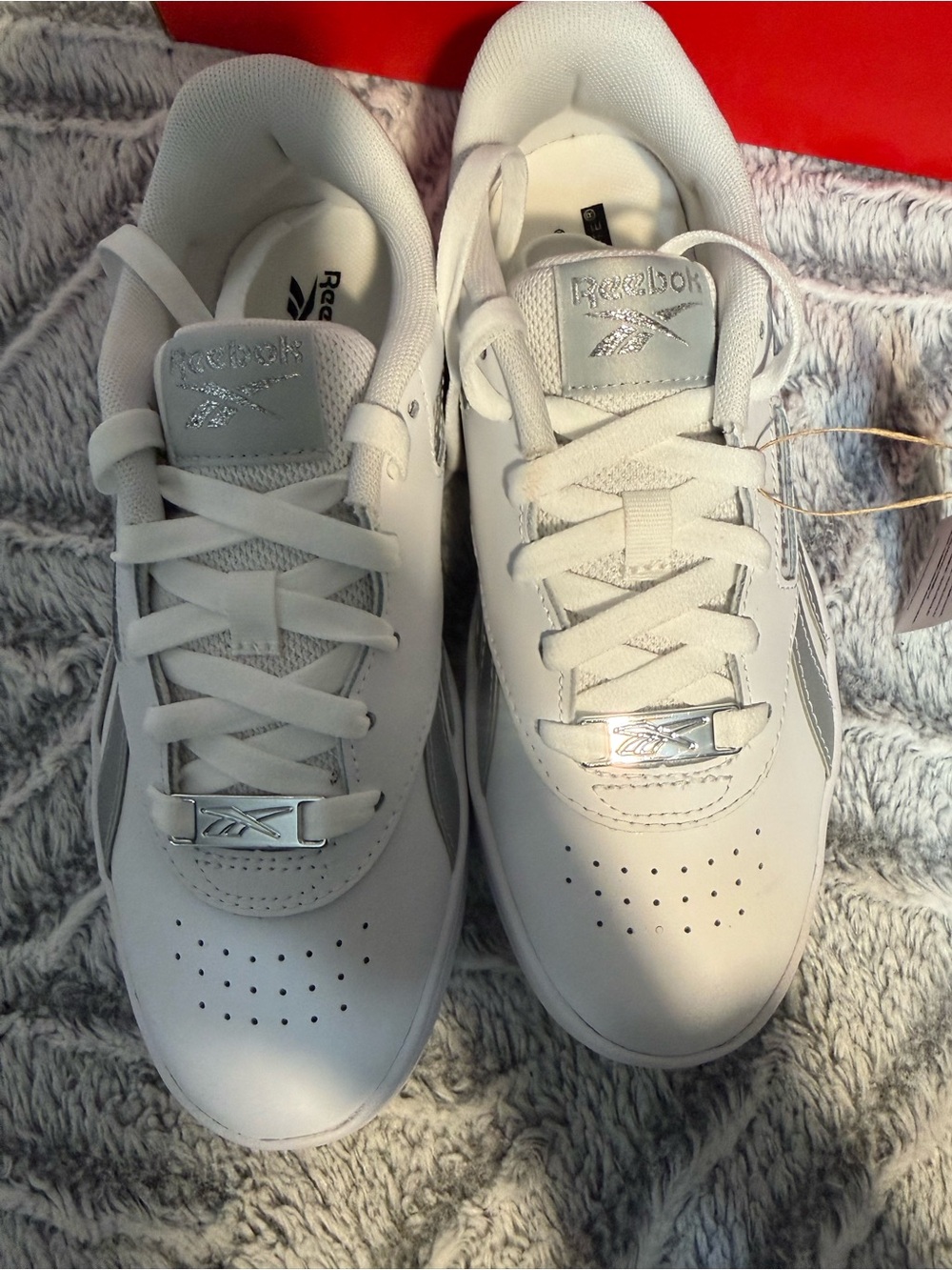Reebok Kids White with Silver Accent Platform Sneakers - Picture 4 of 10